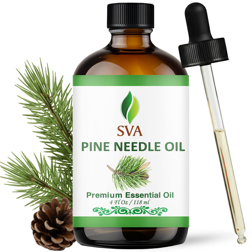 SVA Organics Pine Needle Oil bottle for diffusion and soothing skin care.