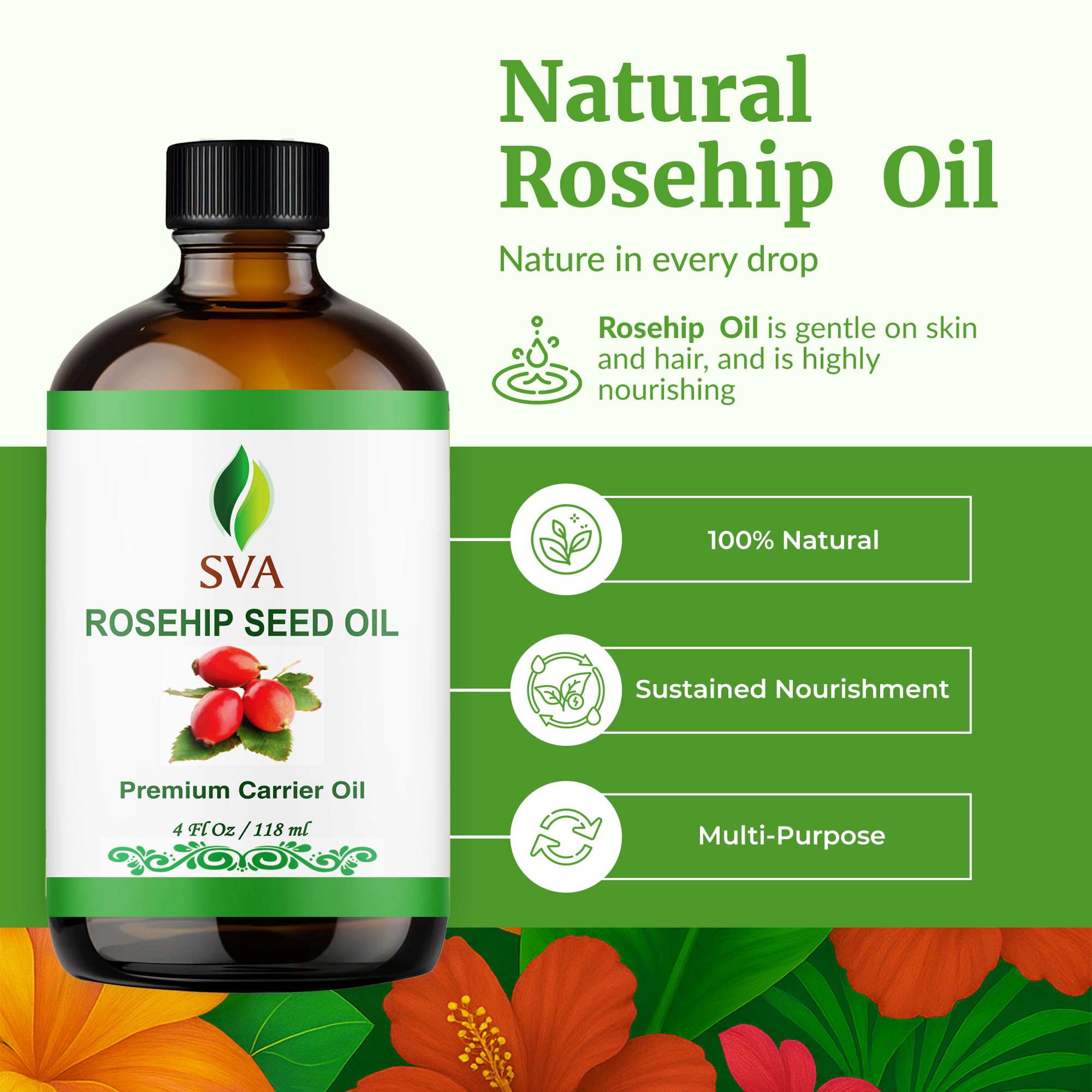 SVA Rosehip Seed Oil on clean face for gentle hydration.