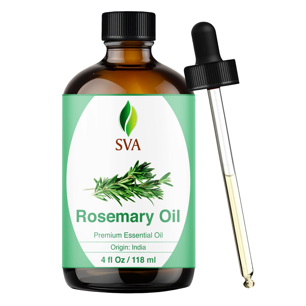 SVA Rosemary Essential Oil bottle with dropper for precise application and fragrance.