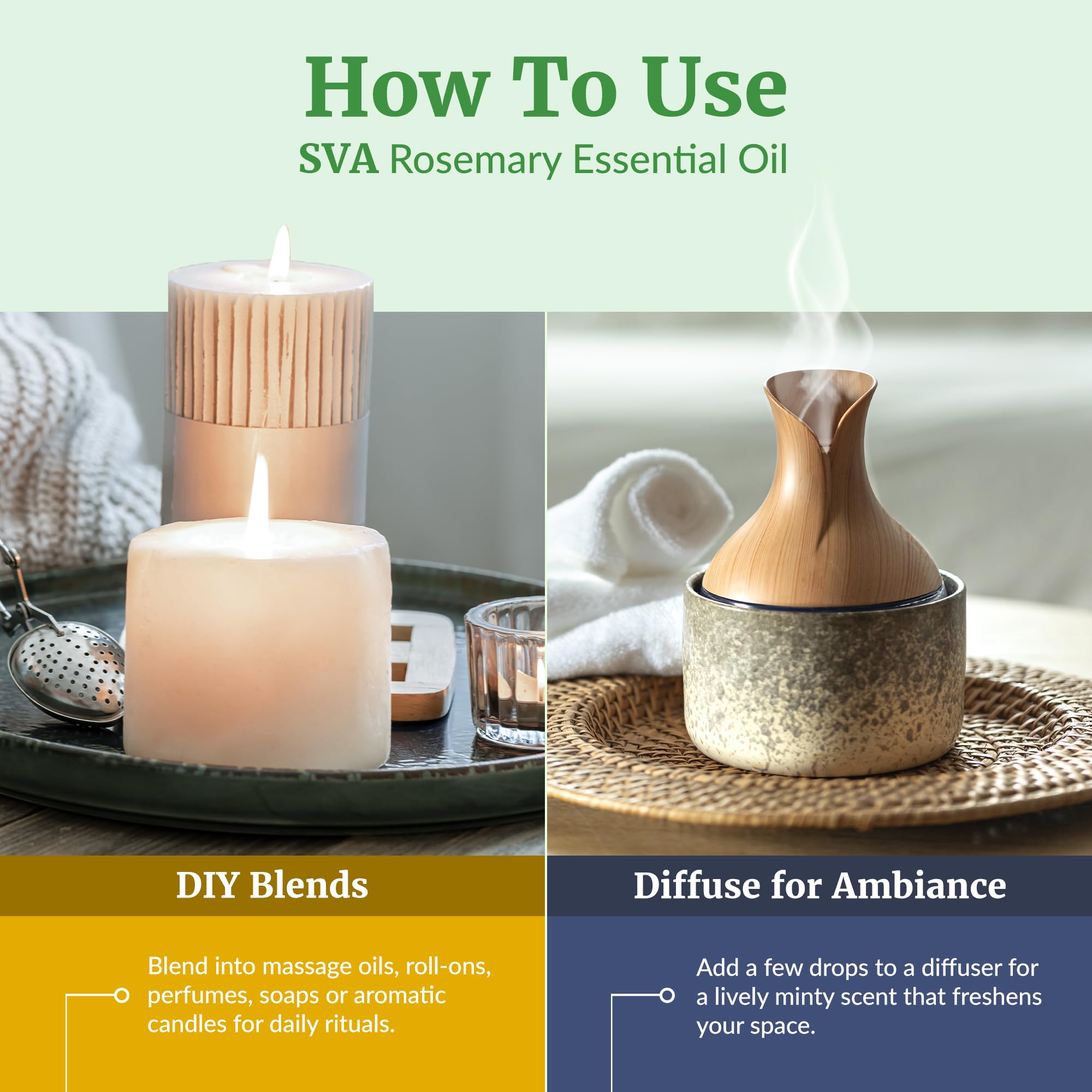 SVA Rosemary oil adds a fresh herbaceous note to potpourri and home fragrance.