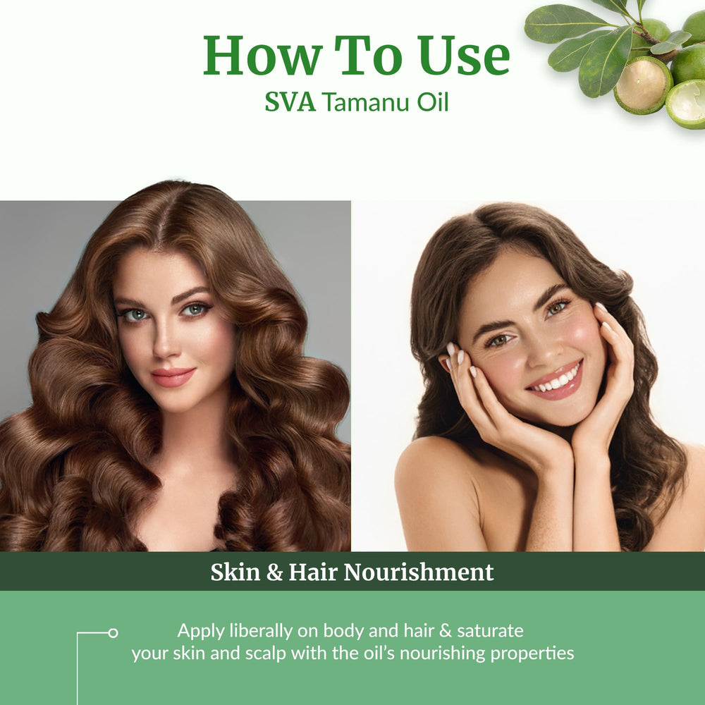 SVA Tamanu Oil on hair and scalp for massage and conditioning