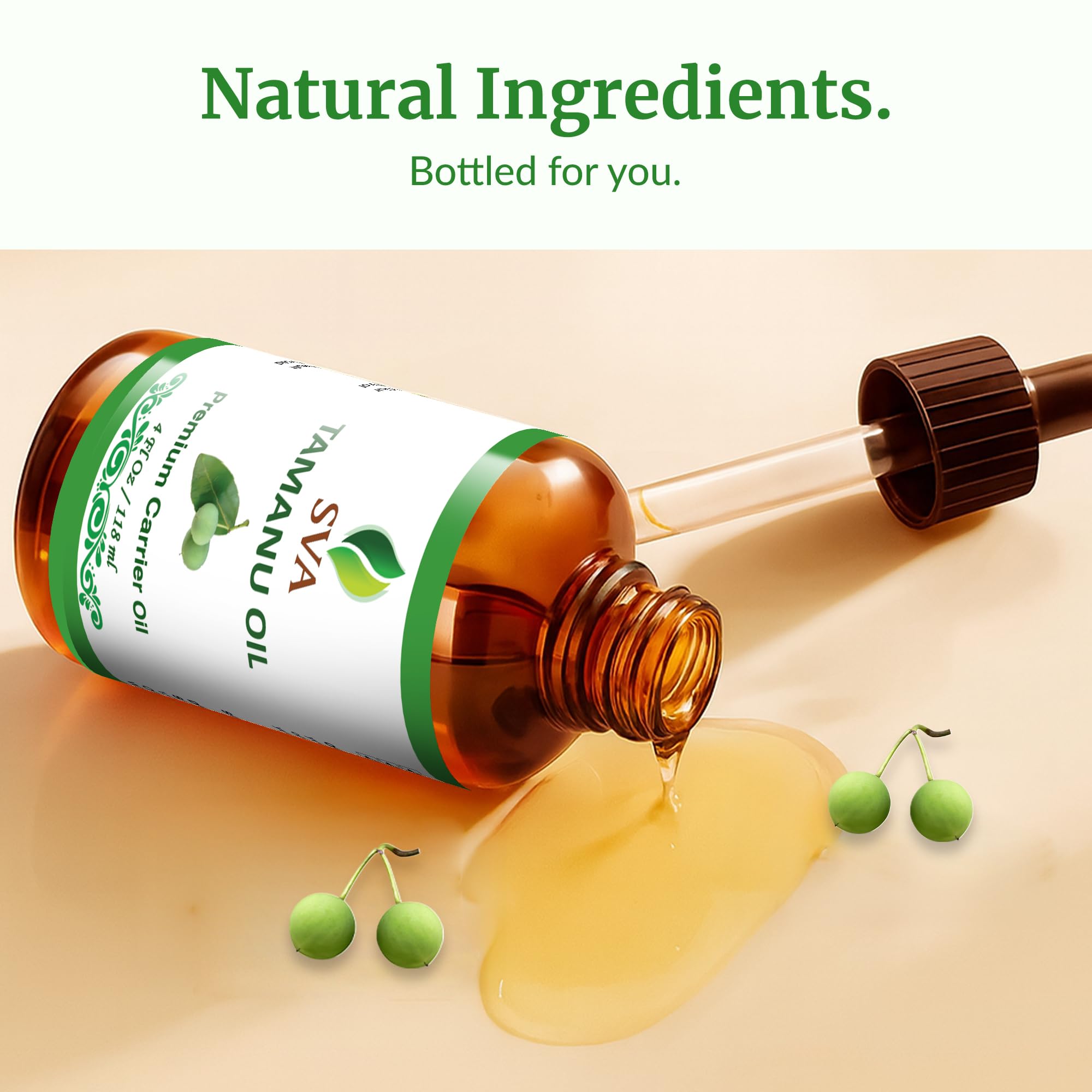 SVA Tamanu Oil label highlights purity and cold-pressed extraction
