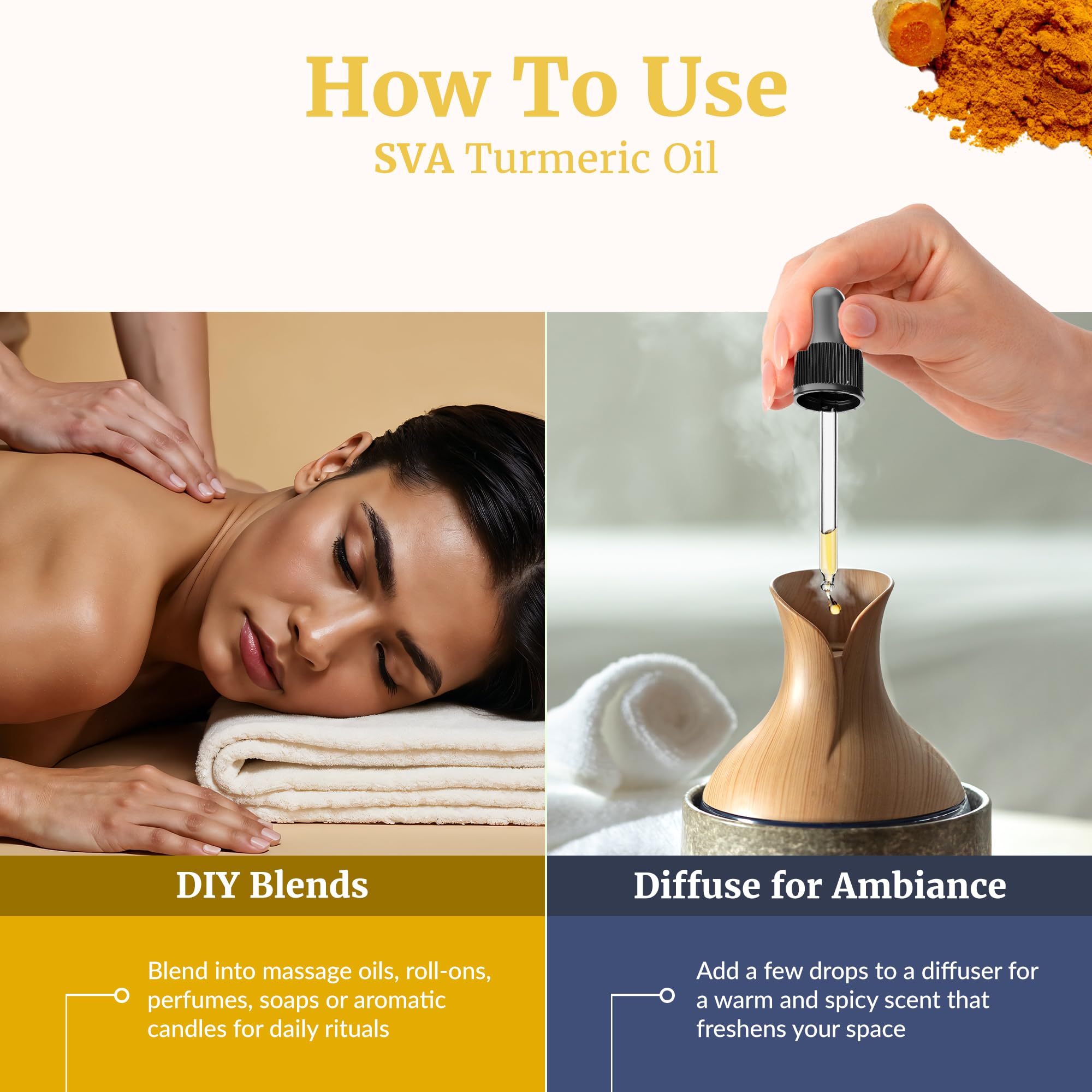 SVA Turmeric Essential Oil added to creams and lotions for skincare blends