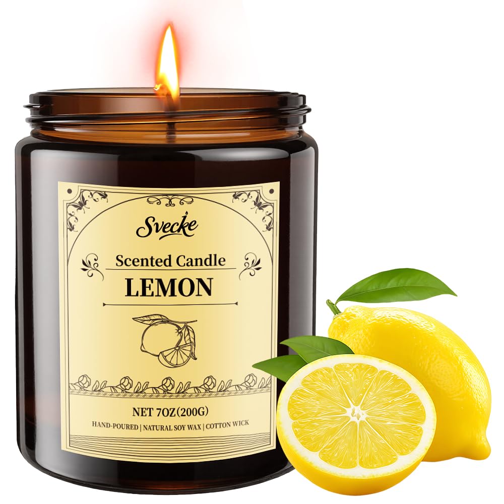 SVECKE lemon scented candle in a jar with bright citrus aroma for mood uplifting