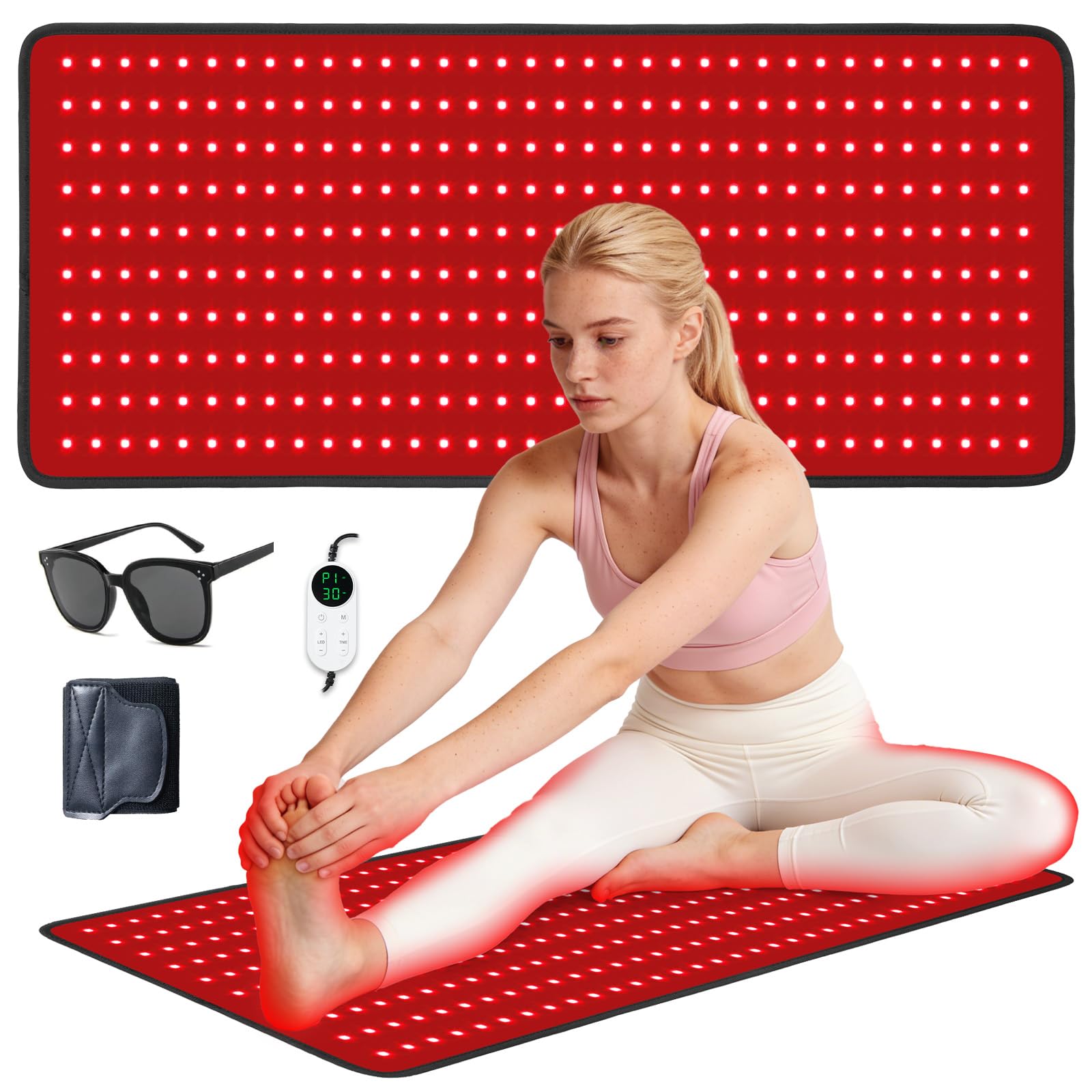 SVLseiia red light therapy mat with 340 LEDs for full-body treatment and potential muscle support.