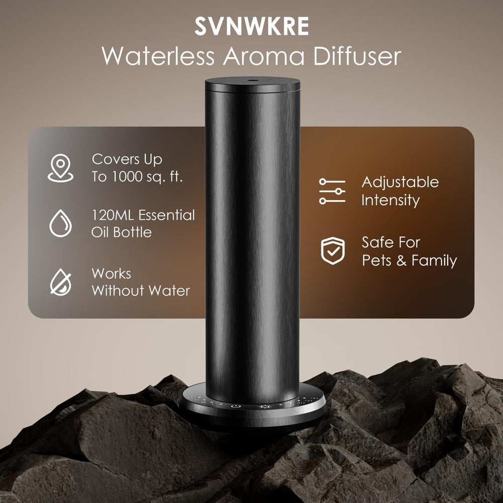 SVNWKRE waterless diffuser side view with quiet operation in modern spaces.