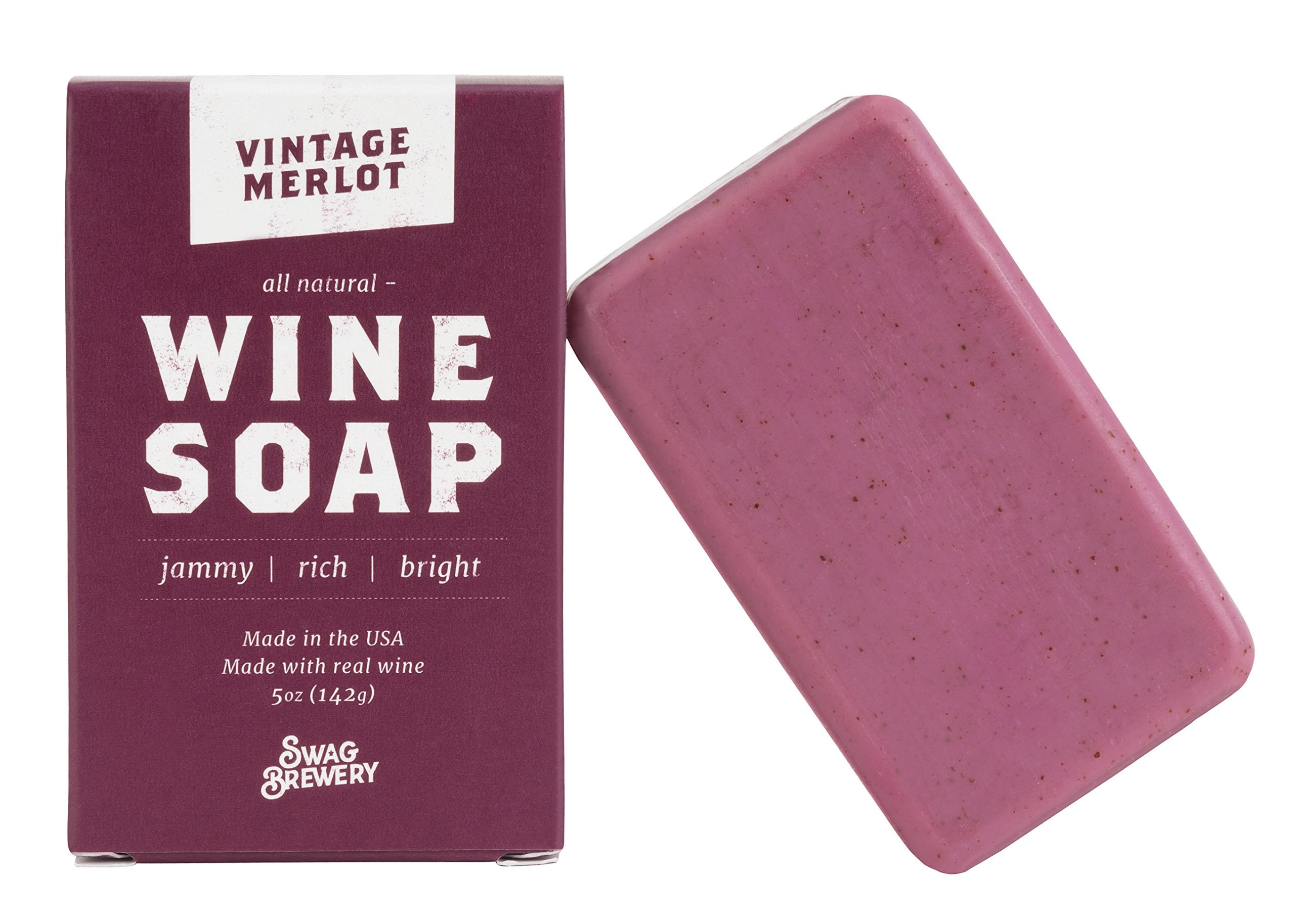 Swag Brewery Jabon Vino Merlot: barra aparente con aroma afrutado para ducha y piel suave.