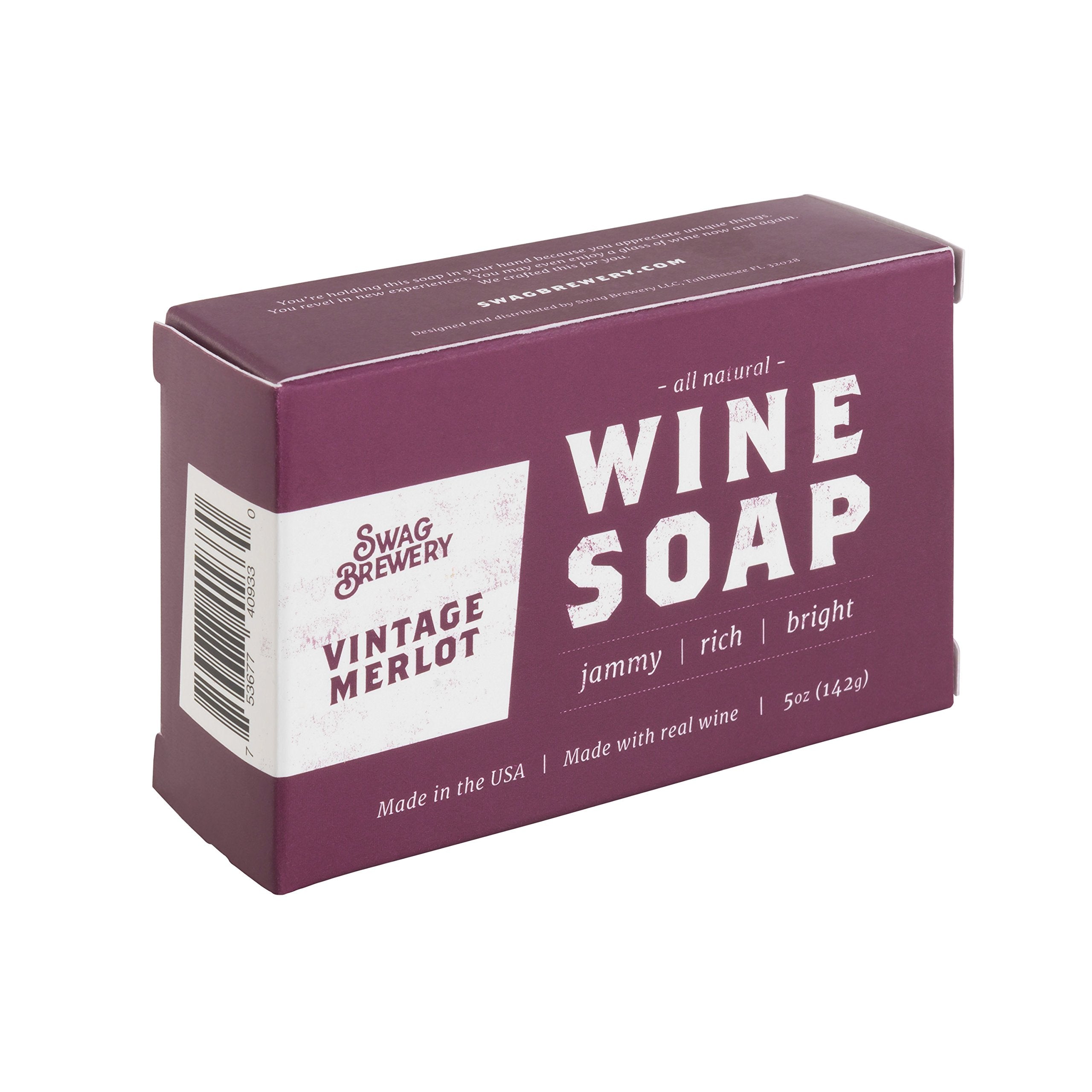 Swag Brewery Jabon Vino Merlot: uso en ducha para exfoliar ligeramente y perfumar.