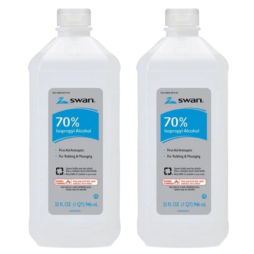 Swan 70% rubbing alcohol bottle 32oz, pack of two for quick sanitizing