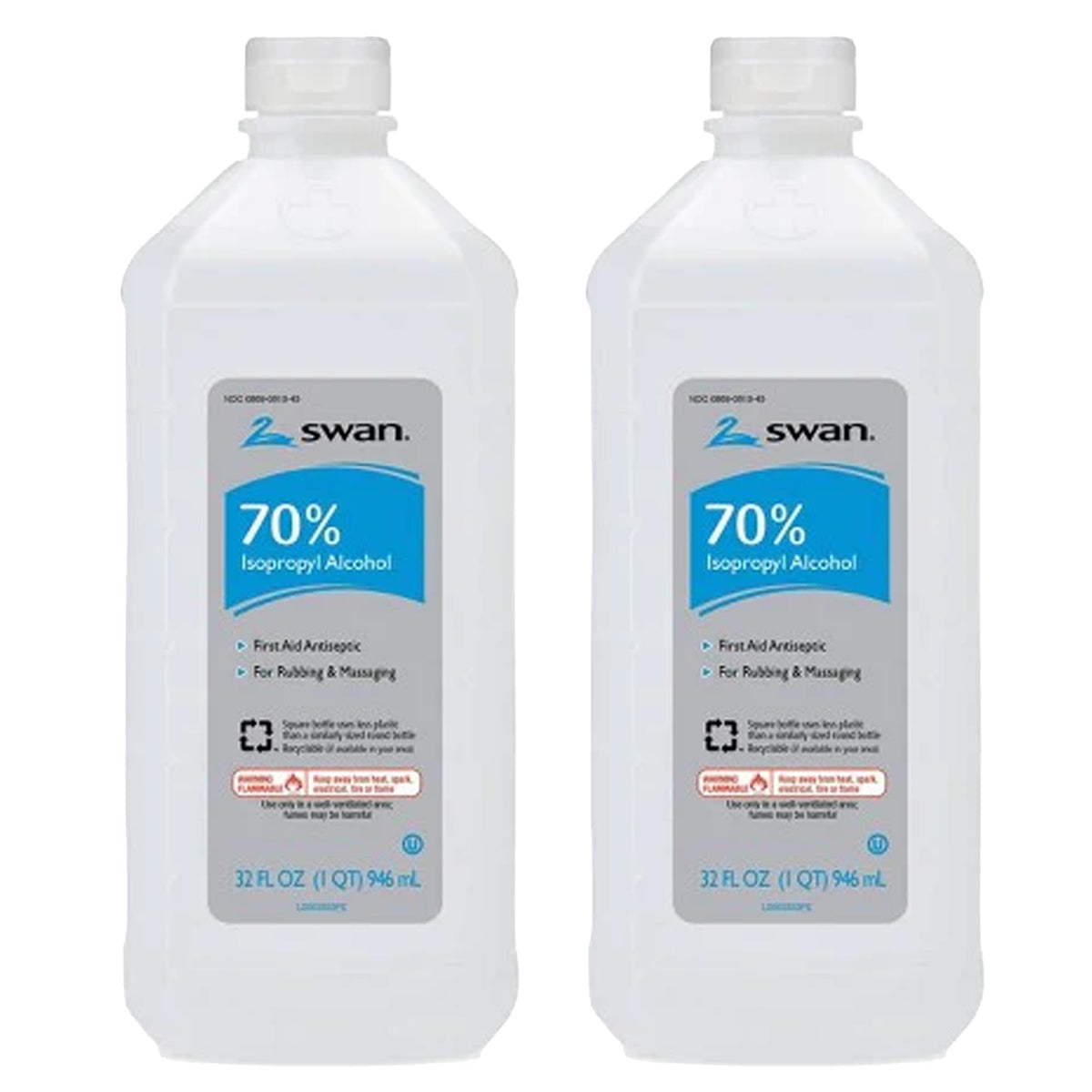 Swan 70% rubbing alcohol bottle 32oz, pack of two for quick sanitizing