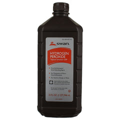 Swan Hydrogen Peroxide topical 32oz pour image illustrating controlled dispensing for everyday tasks.