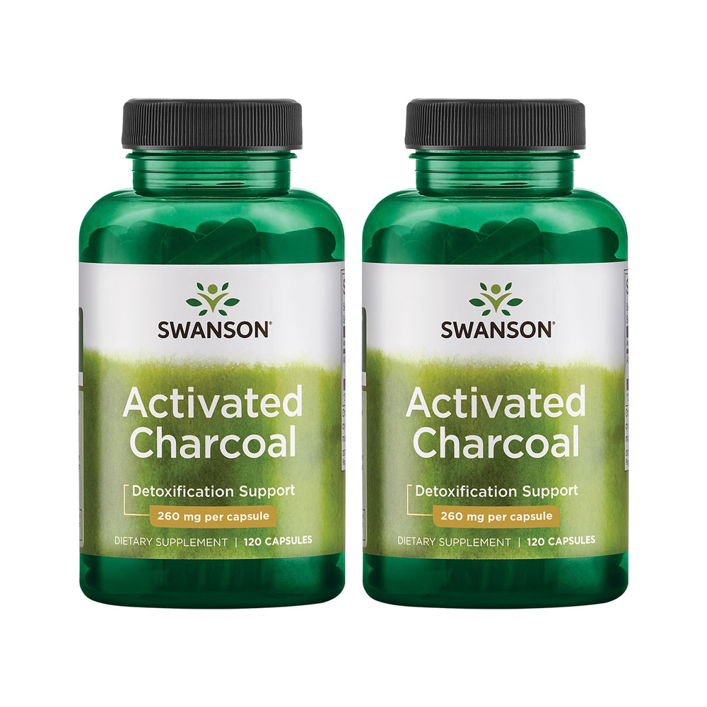 Swanson Activated Charcoal bottle on shelf promoting digestive health.