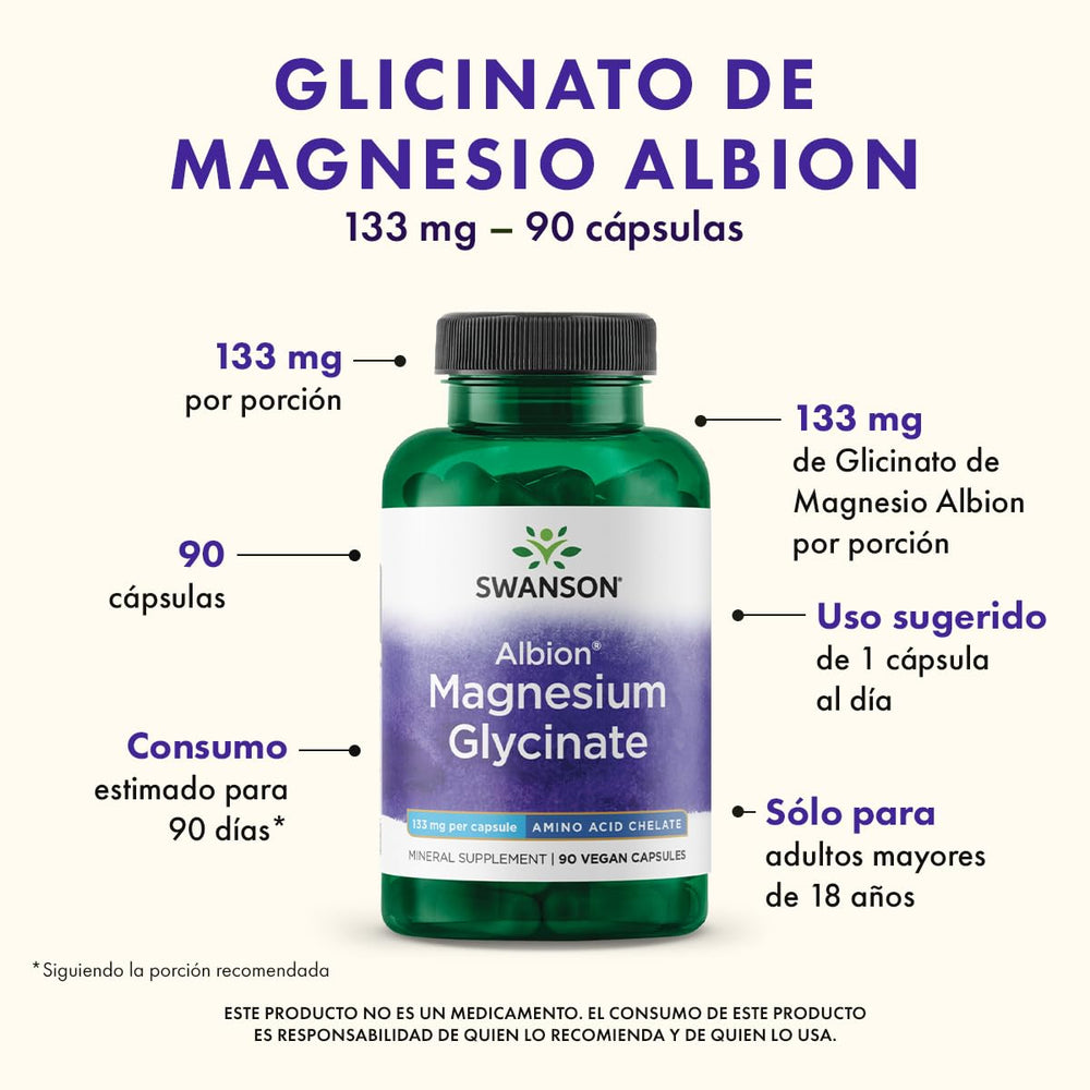 Label close-up of Swanson Albion Chelated Magnesium highlighting plant-based formula