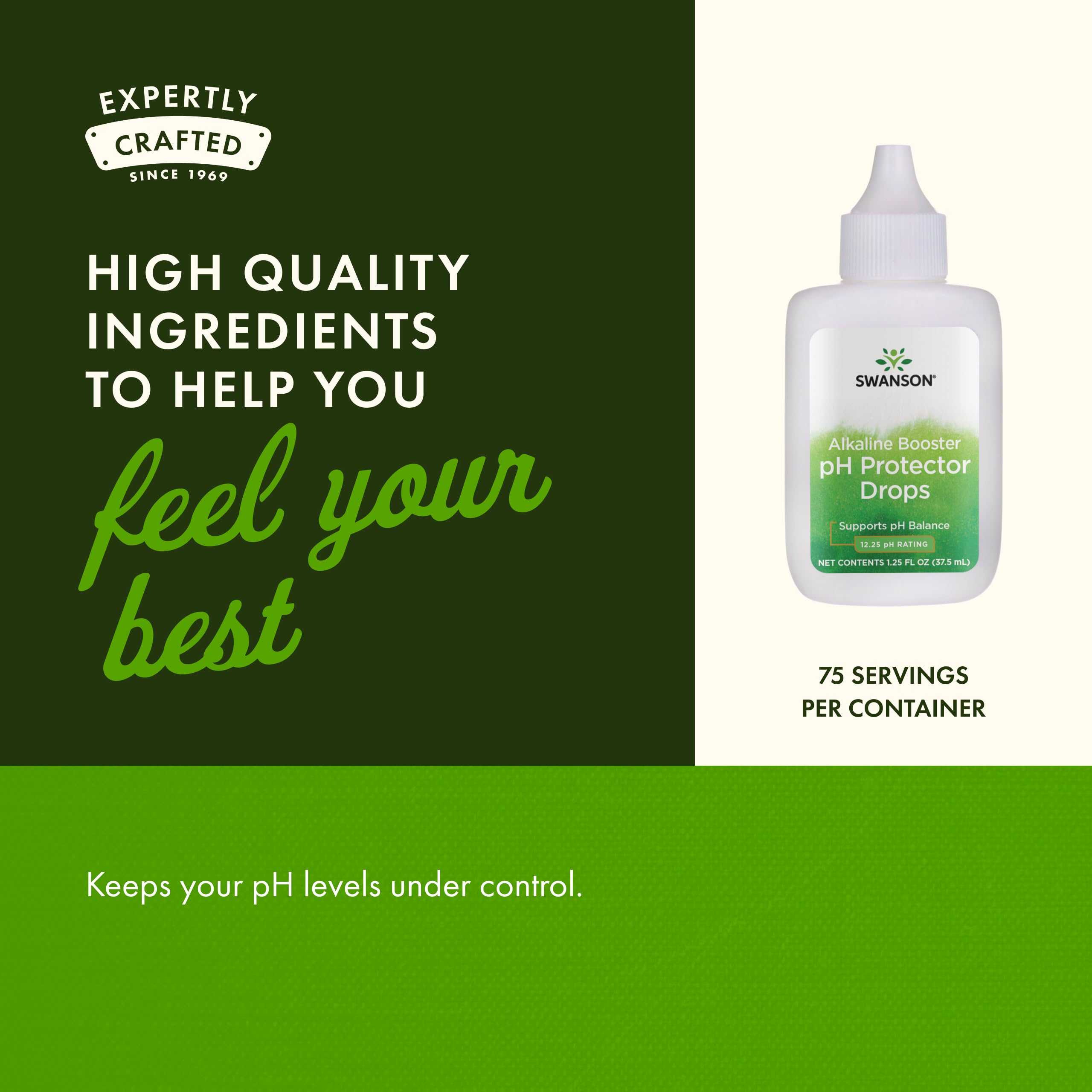 Swanson Alkaline Booster label close-up highlighting pH rating and ingredients