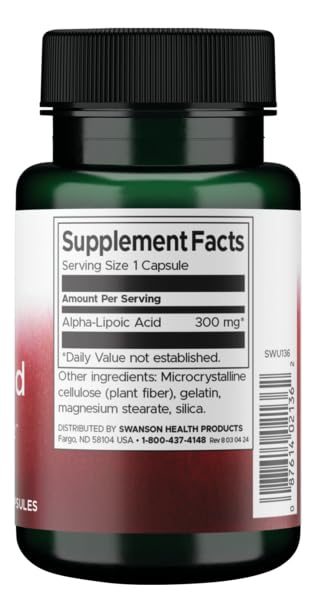 Swanson Alpha Lipoic Acid 300 mg capsules; easy daily antioxidant supplementation.