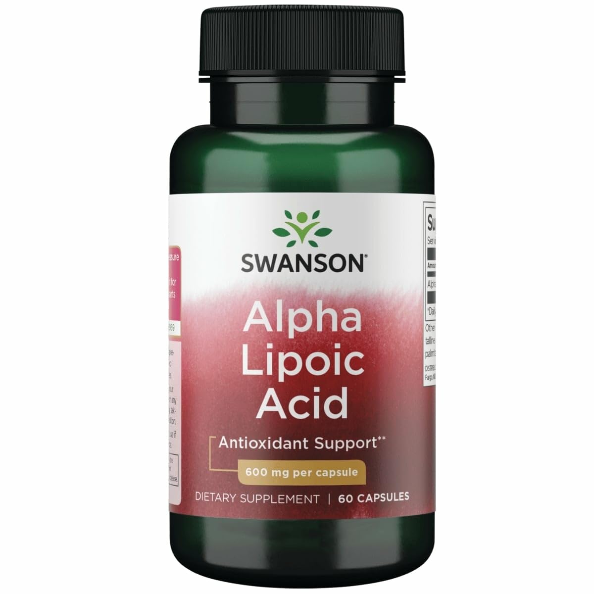 Swanson Alpha Lipoic Acid bottle closeup for metabolism support and everyday wellness.