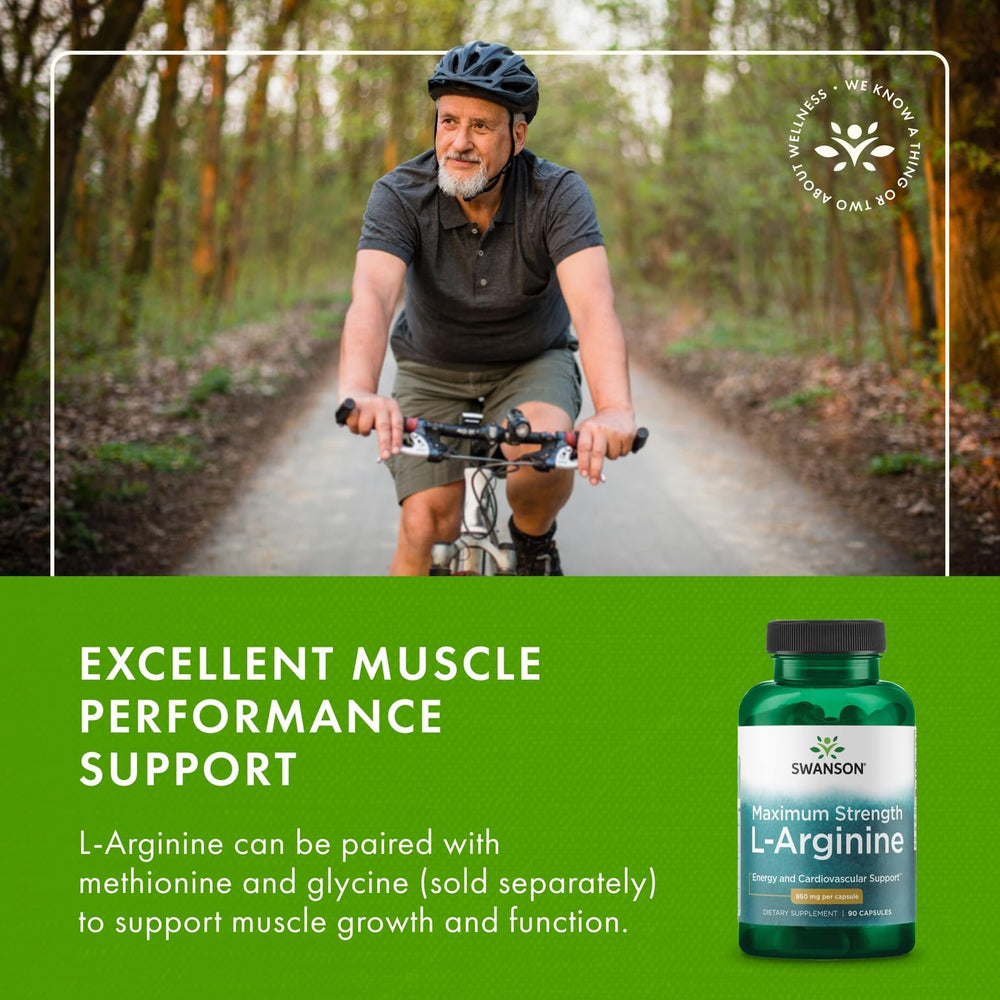 Swanson L-Arginine 850 mg GMP certification seal emphasizes product quality