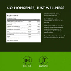 Swanson B-100 label close-up emphasizes essential B vitamin blend.