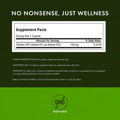 Swanson B1 label front shows pure vitamin with easy daily intake.