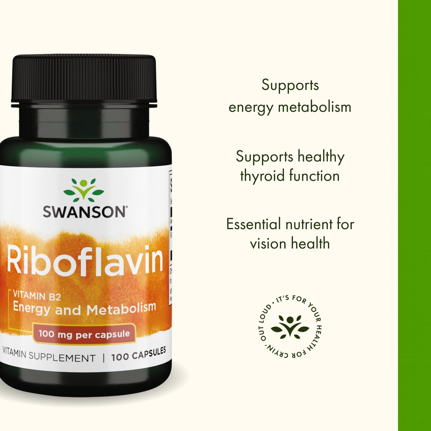 Swanson B2 bottle pour illustrates convenient daily dosage.