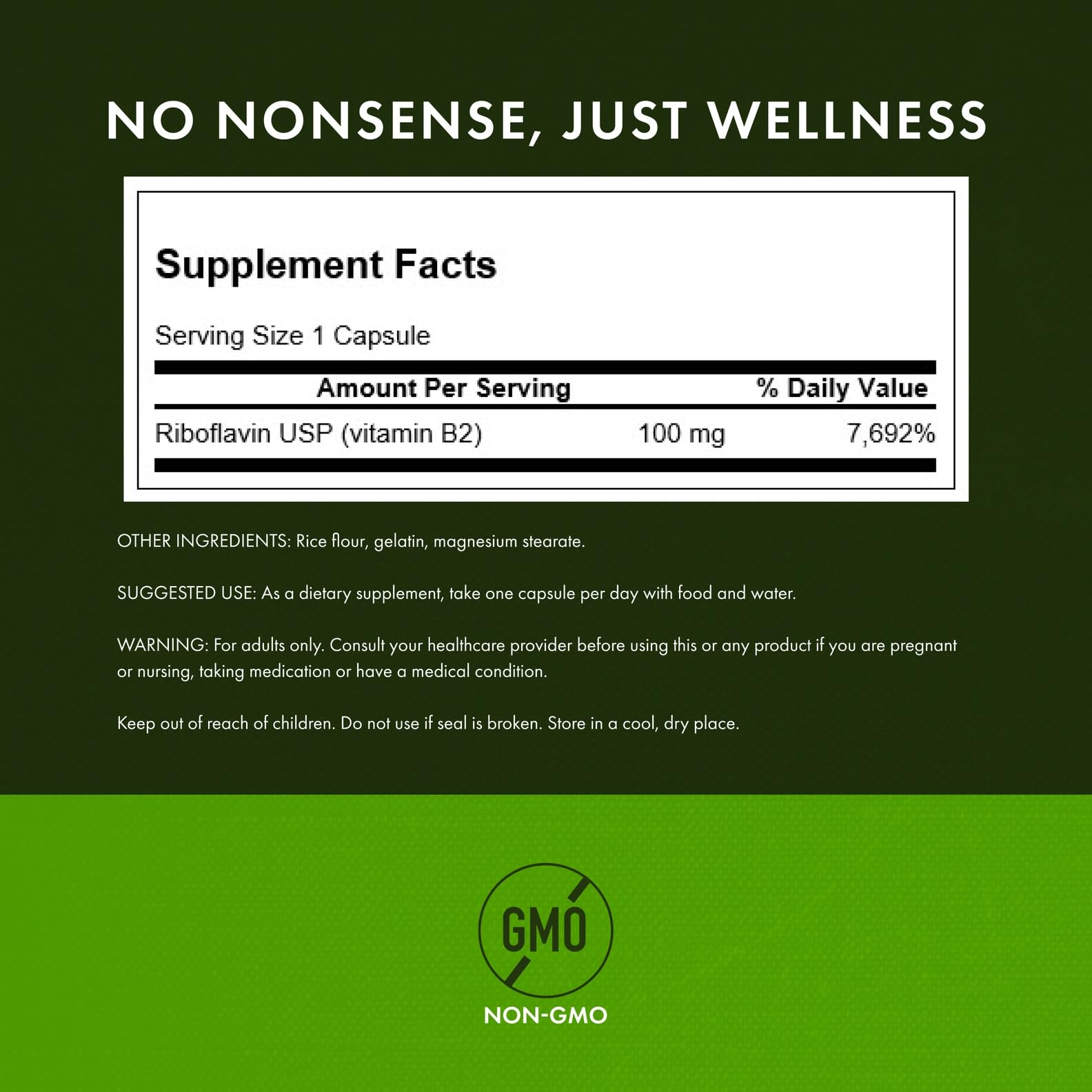 Front label of Swanson B2 riboflavin showing thyroid and vision support.