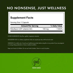 Front label of Swanson B2 riboflavin showing thyroid and vision support.