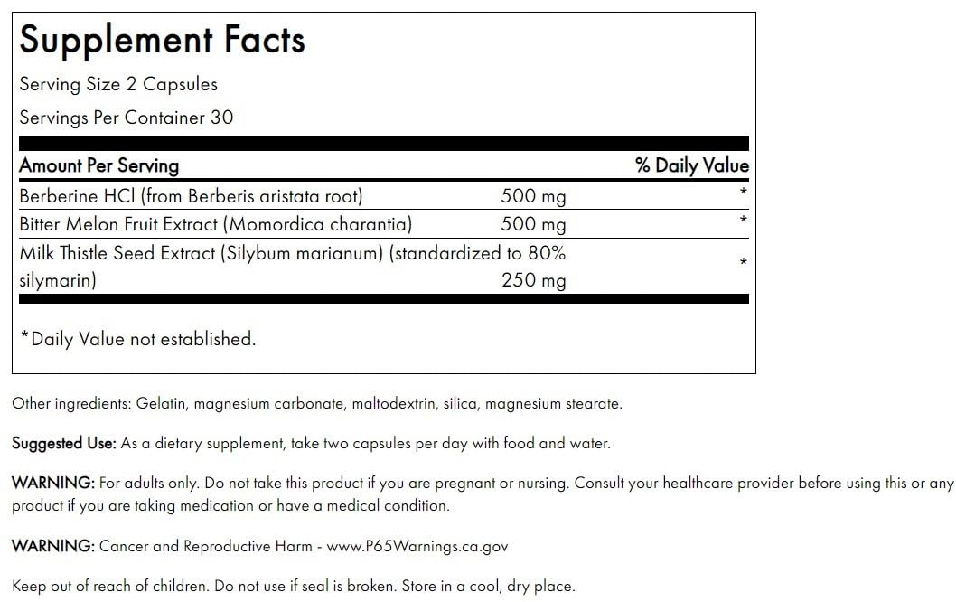 Swanson Berberine Plus capsules close-up highlighting the three-herb formula