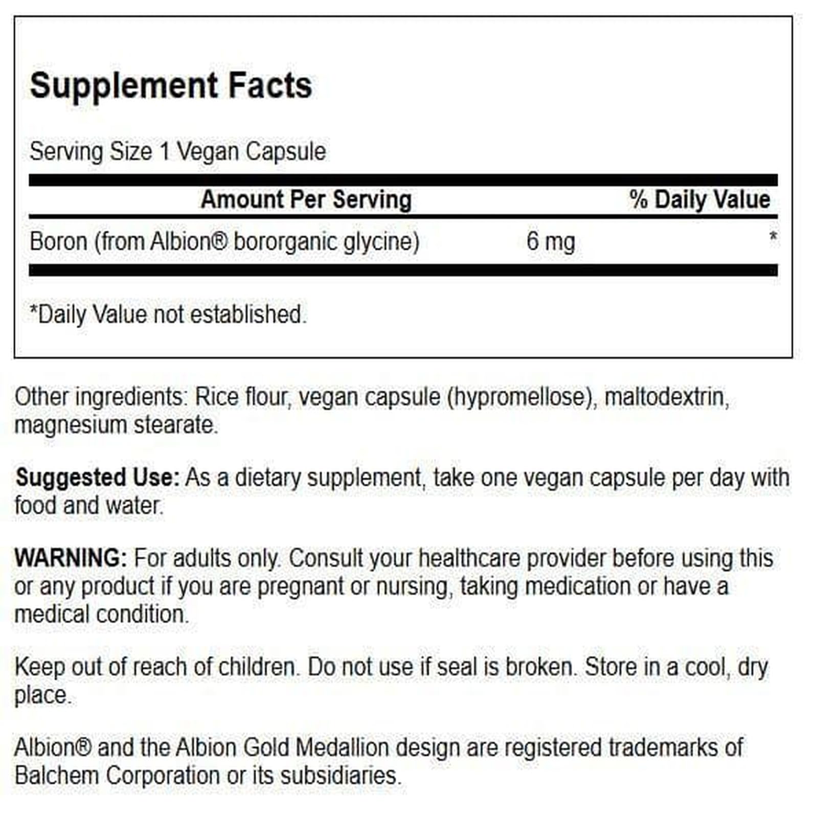 Close-up of Swanson boron capsule illustrating easy daily use