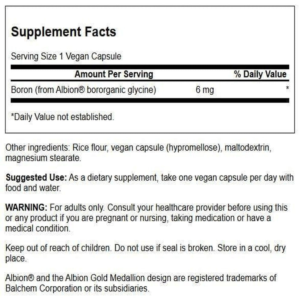 Close-up of Swanson boron capsule illustrating easy daily use