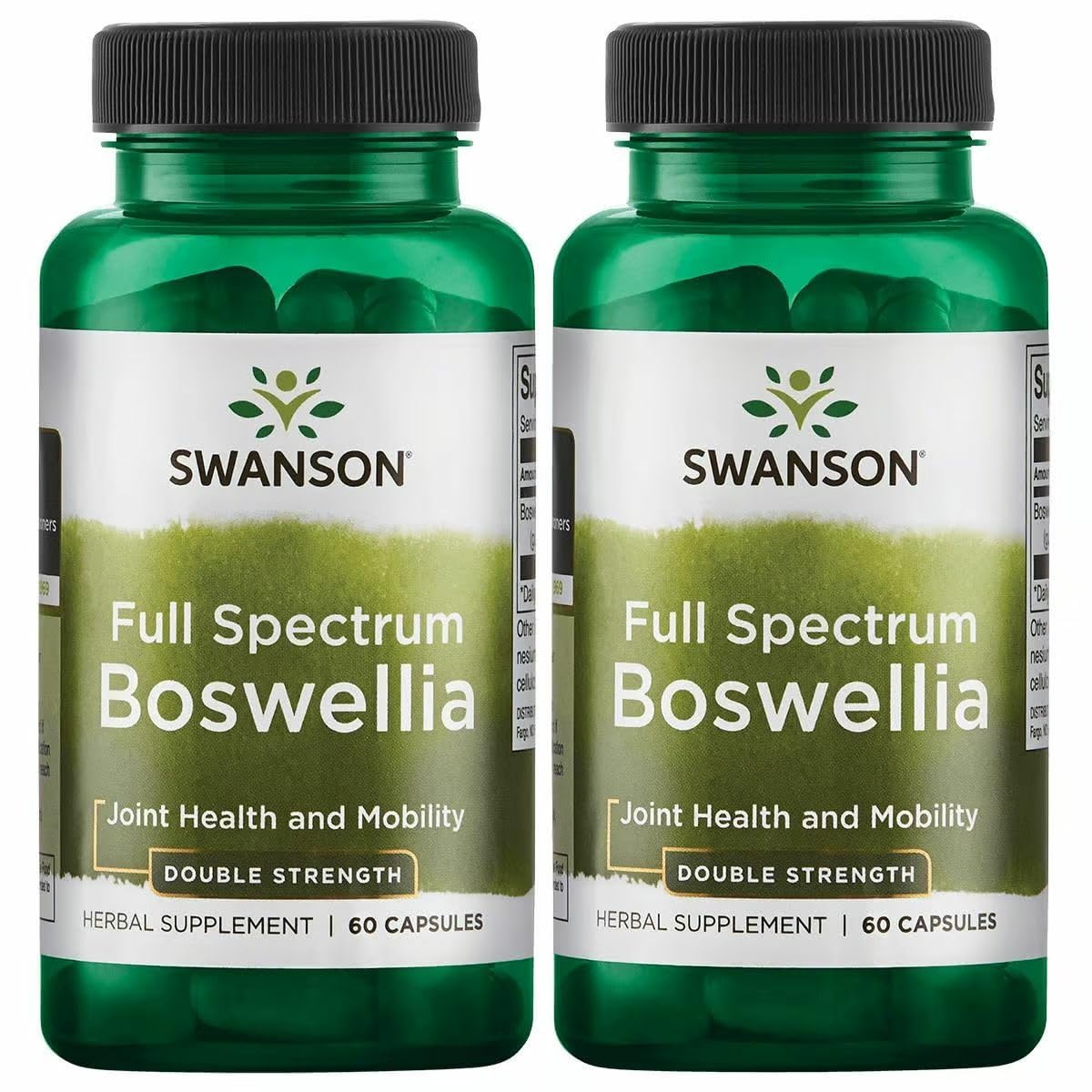 Swanson Boswellia bottle label highlights full-spectrum resin for joint support.