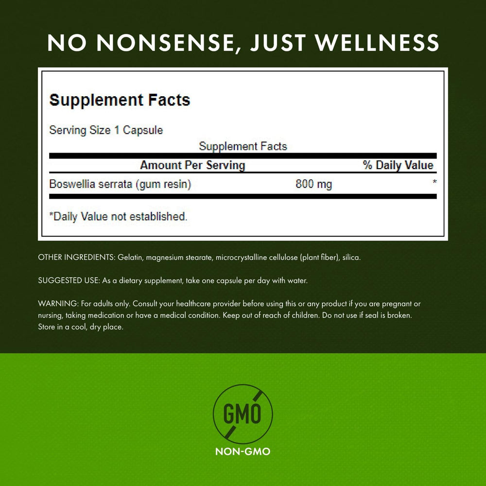 Swanson Boswellia capsules 800mg indicate potent daily joint comfort