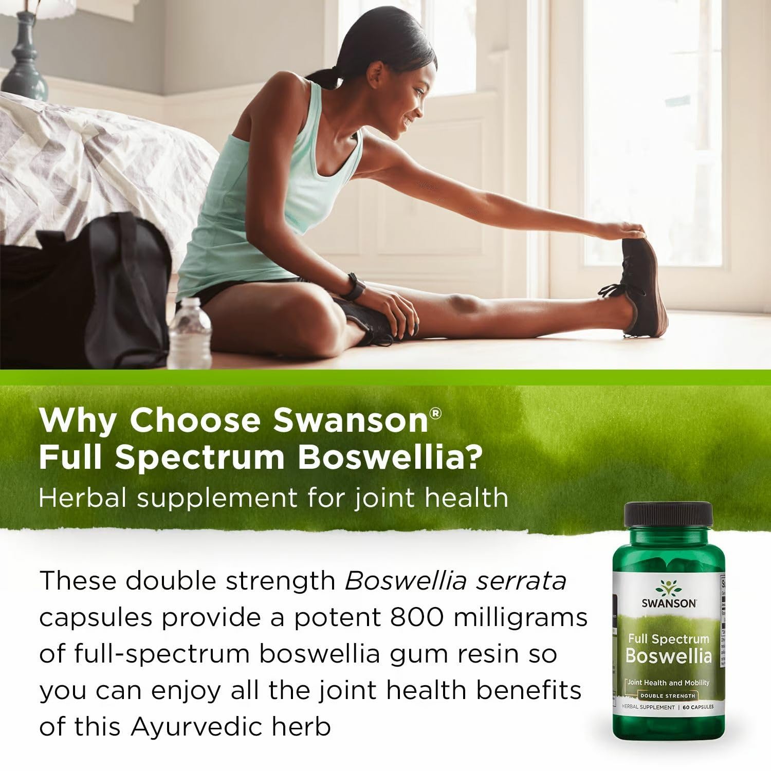 Swanson Boswellia label emphasizes Boswellia serrata resin content.