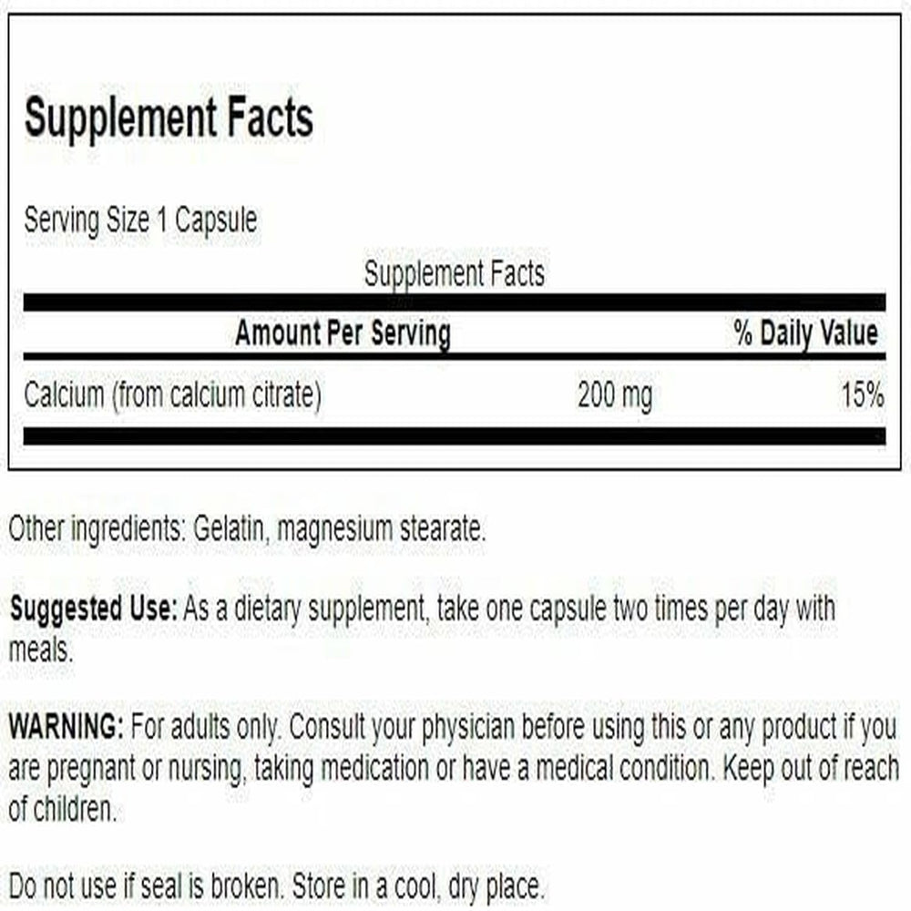 Swanson Calcium Citrate capsules on the package emphasize easy absorption.