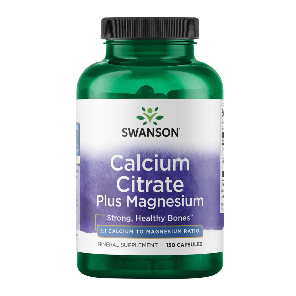Swanson Calcium Citrate plus Magnesium bottle for daily bone support and energy potential.