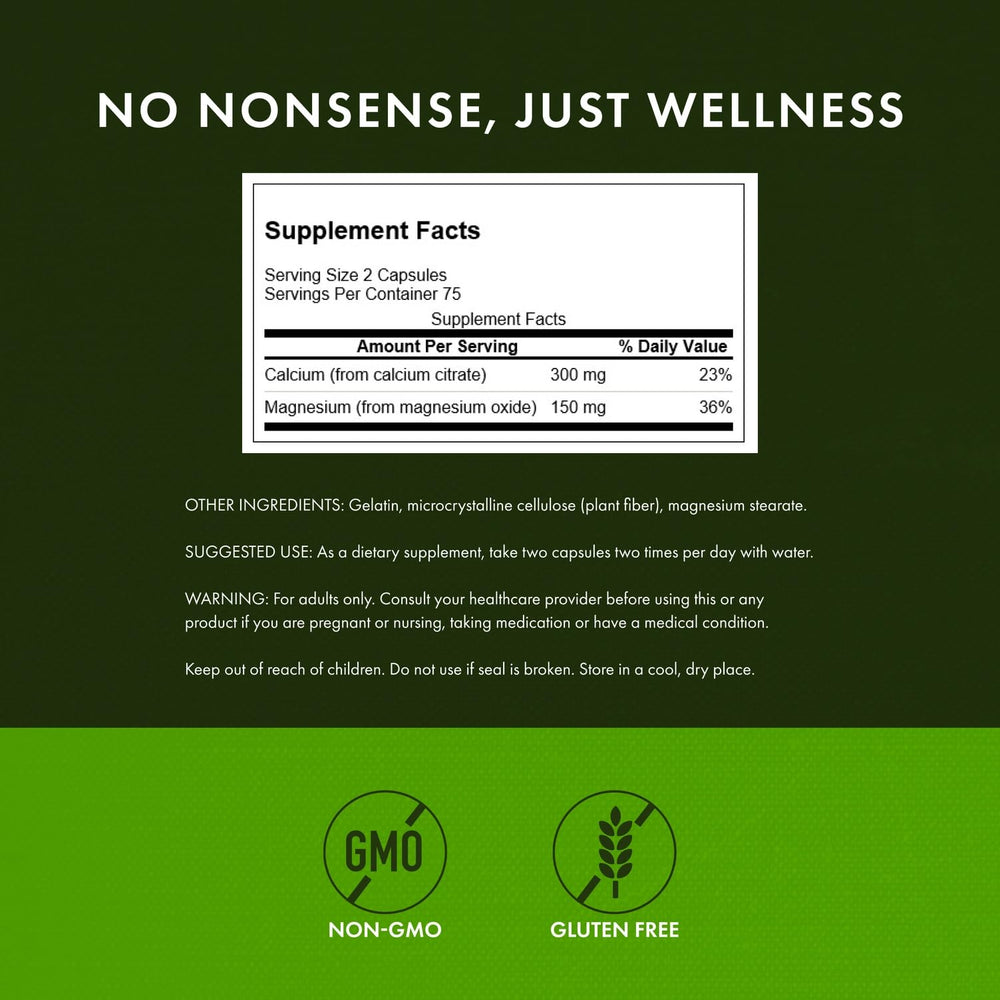 Swanson Calcium Citrate plus Magnesium label highlighting 3 mg Calcium and 15 mg Magnesium per capsule.