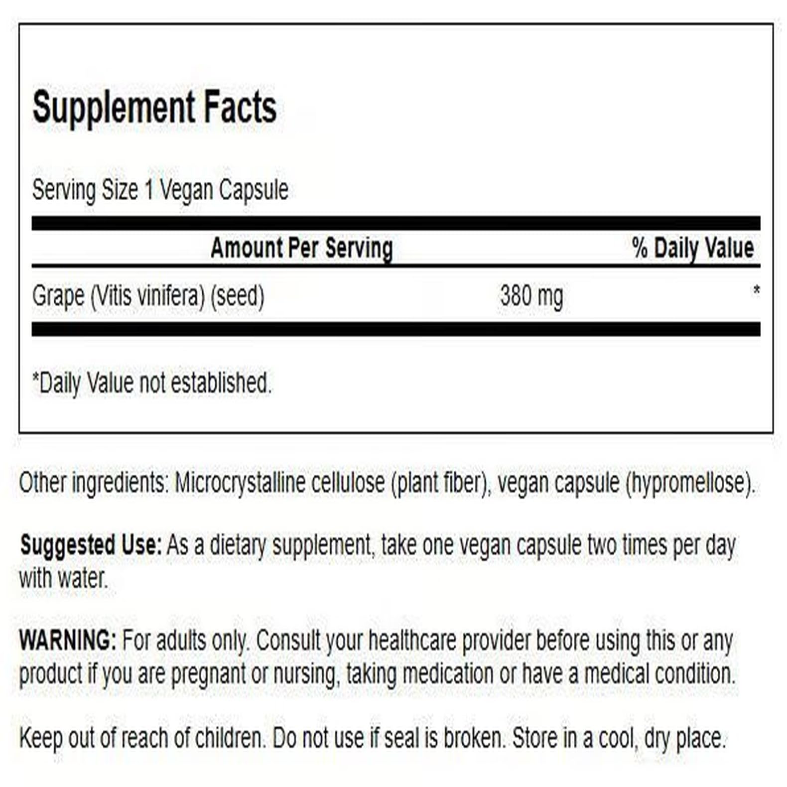 Swanson grape seed capsule closeup highlighting OPC polyphenols for heart-friendly benefits.