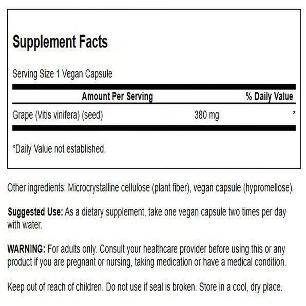 Swanson grape seed capsule closeup highlighting OPC polyphenols for heart-friendly benefits.