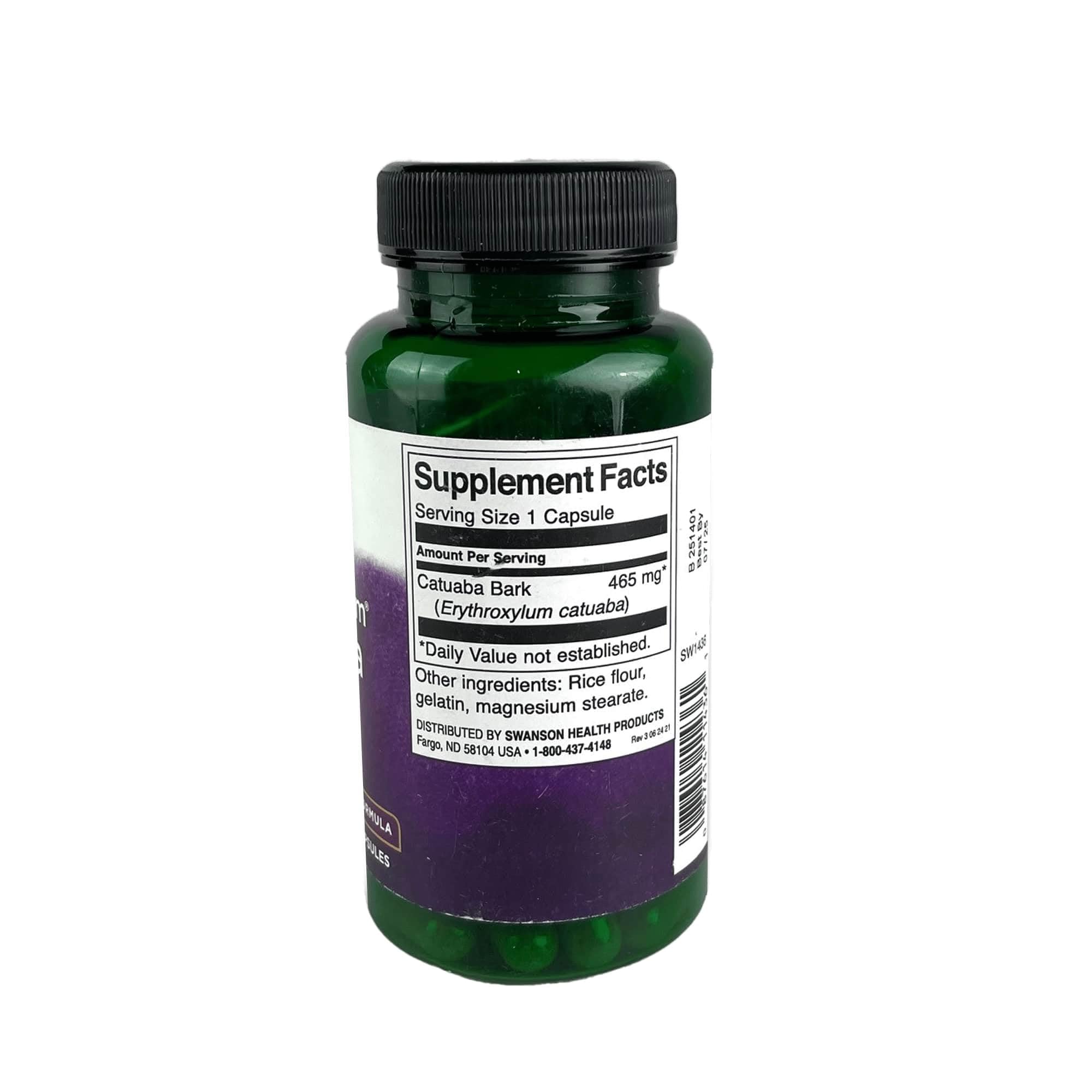 Swanson Catuaba Bark capsules close-up for daily energy support.