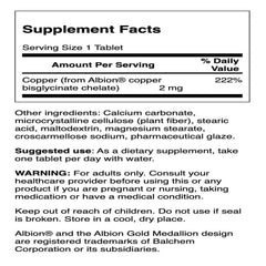 Swanson copper tablets closeup highlighting daily copper intake