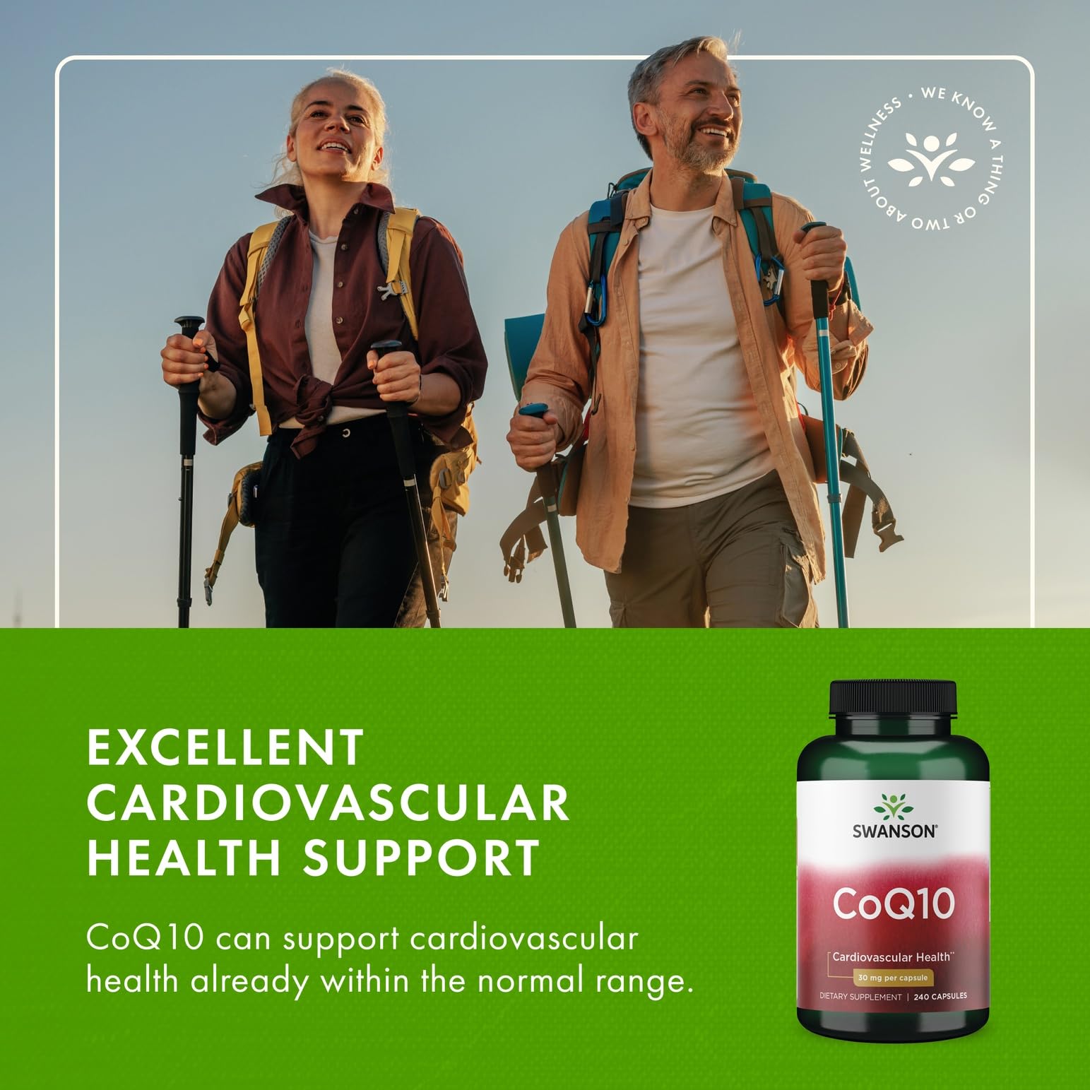Swanson CoQ10 30mg capsules inside view hinting at convenient daily dosage.