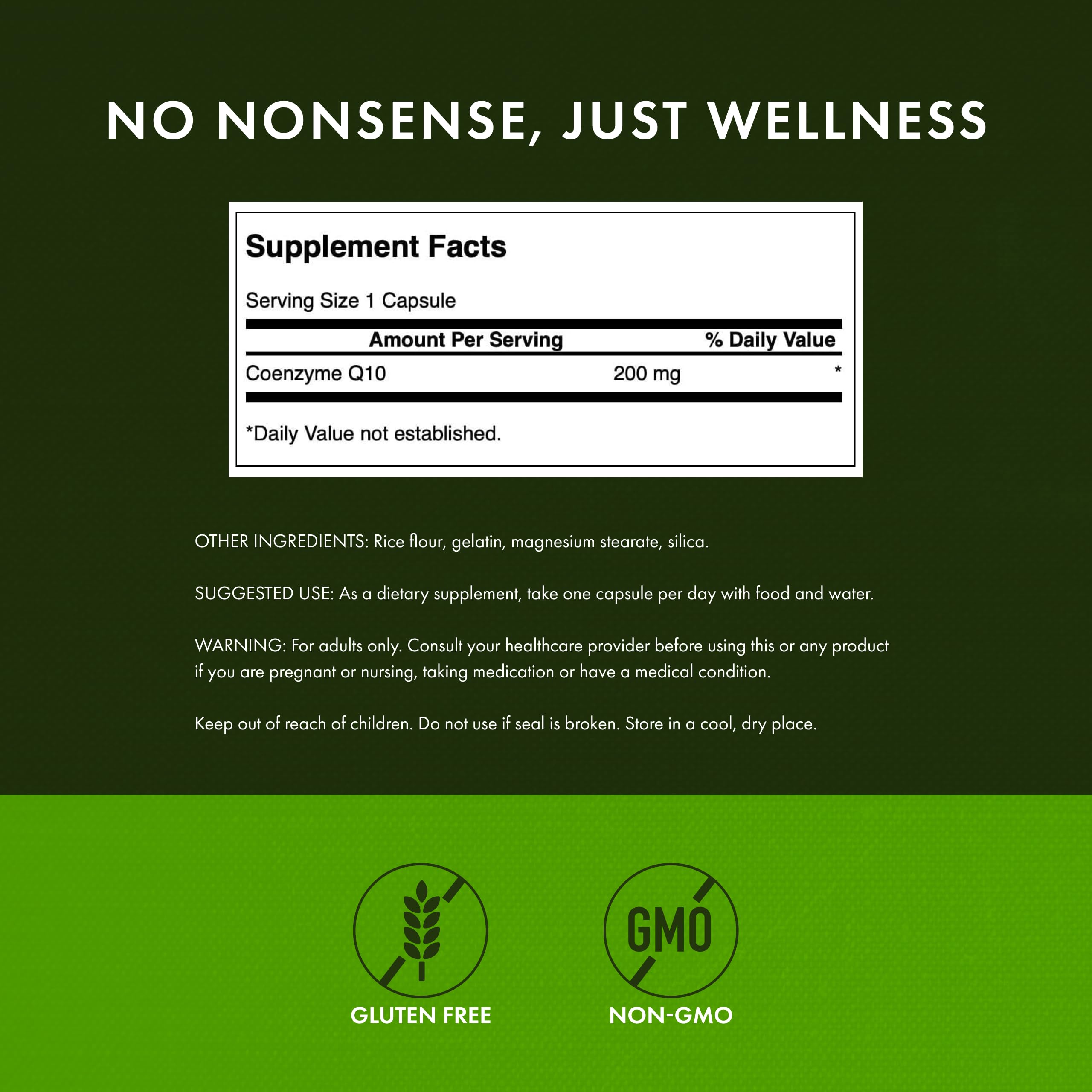 Swanson CoQ10 bottle label detail highlighting quality testing