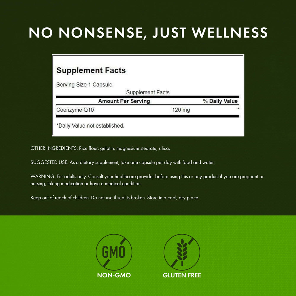 Swanson CoQ10 label closeup with 120 mg per softgel and product details