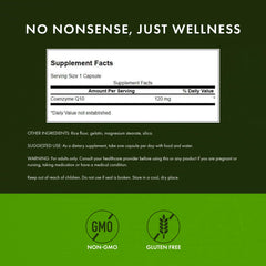 Swanson CoQ10 label closeup with 120 mg per softgel and product details