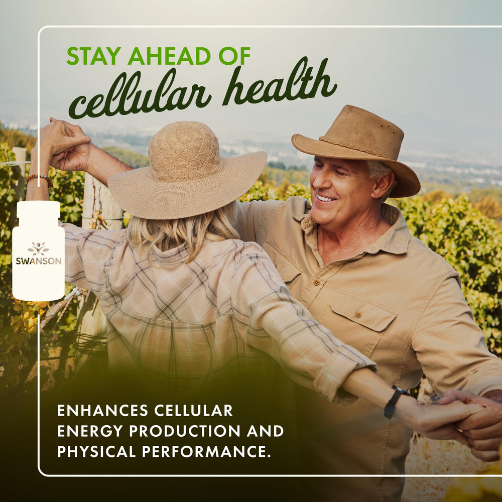 Swanson CoQ10 softgel capsules highlighting easy daily energy support