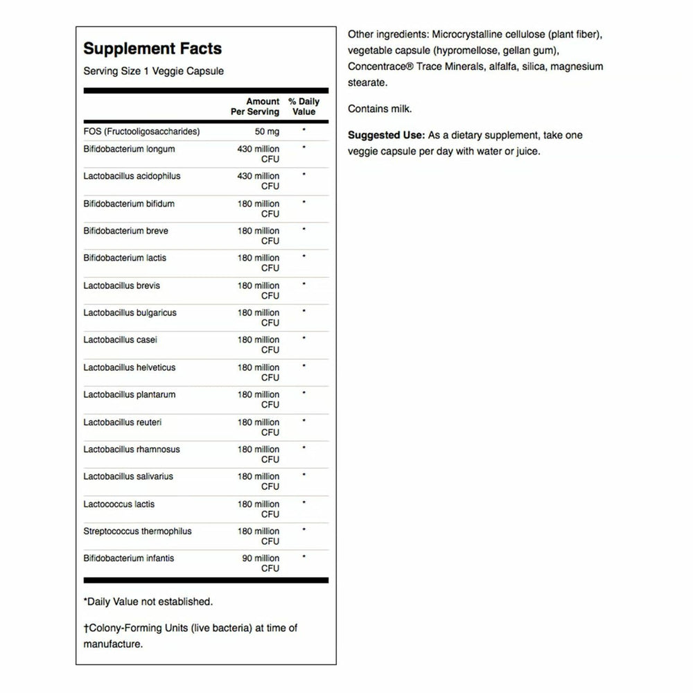 Capsules close-up showing 3.2B CFU per capsule in the Swanson probiotic