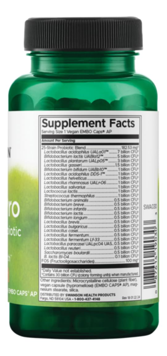 Swanson Epic-Pro capsules close-up highlighting 25-strain formula for immune support.