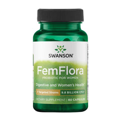 Swanson FemFlora bottle front with 60 capsules for feminine oral, vaginal, and gut flora