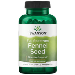 Swanson fennel bottle label highlights digestion support and full-spectrum formula.