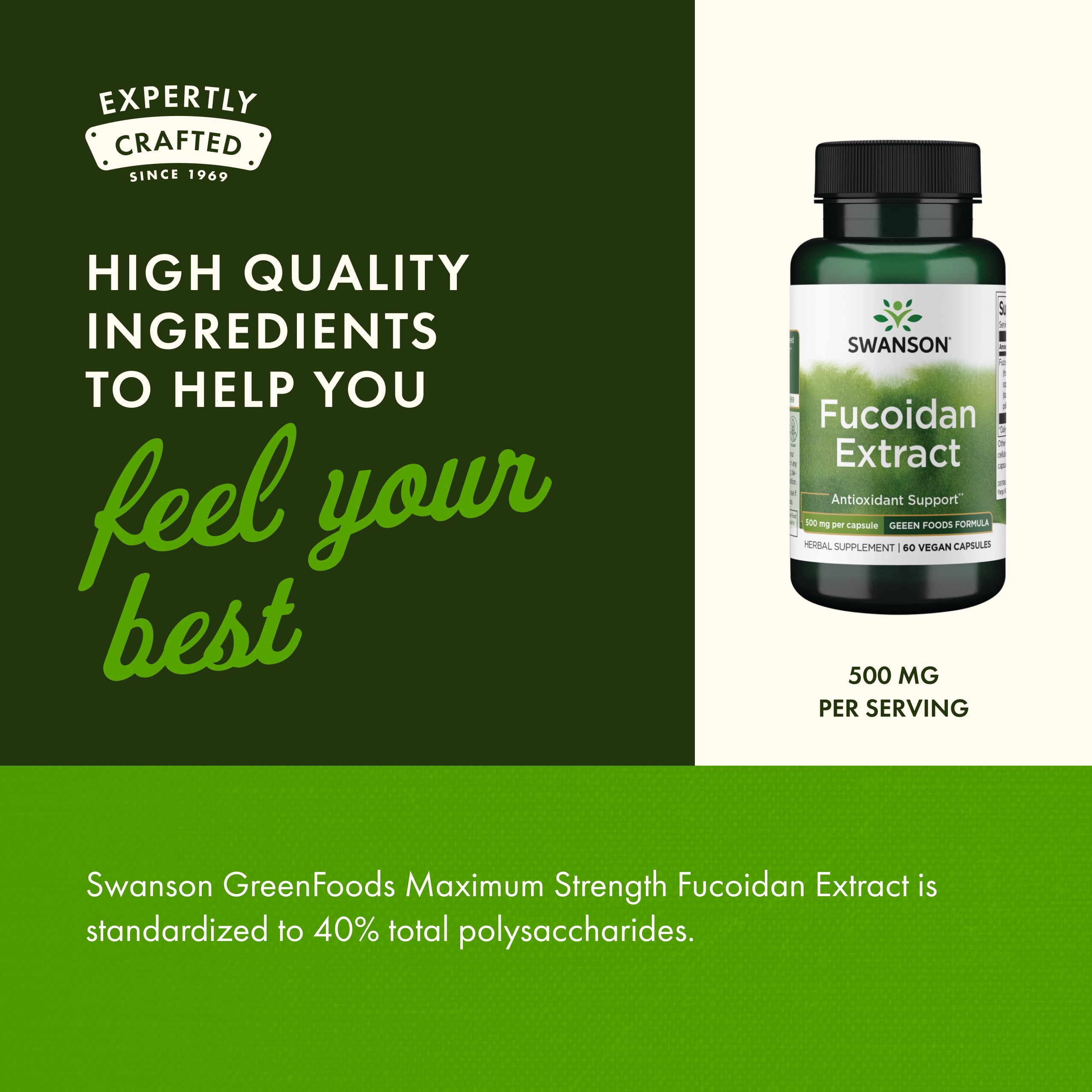 Swanson fucoidan packaging shows GMP-certified facility seal