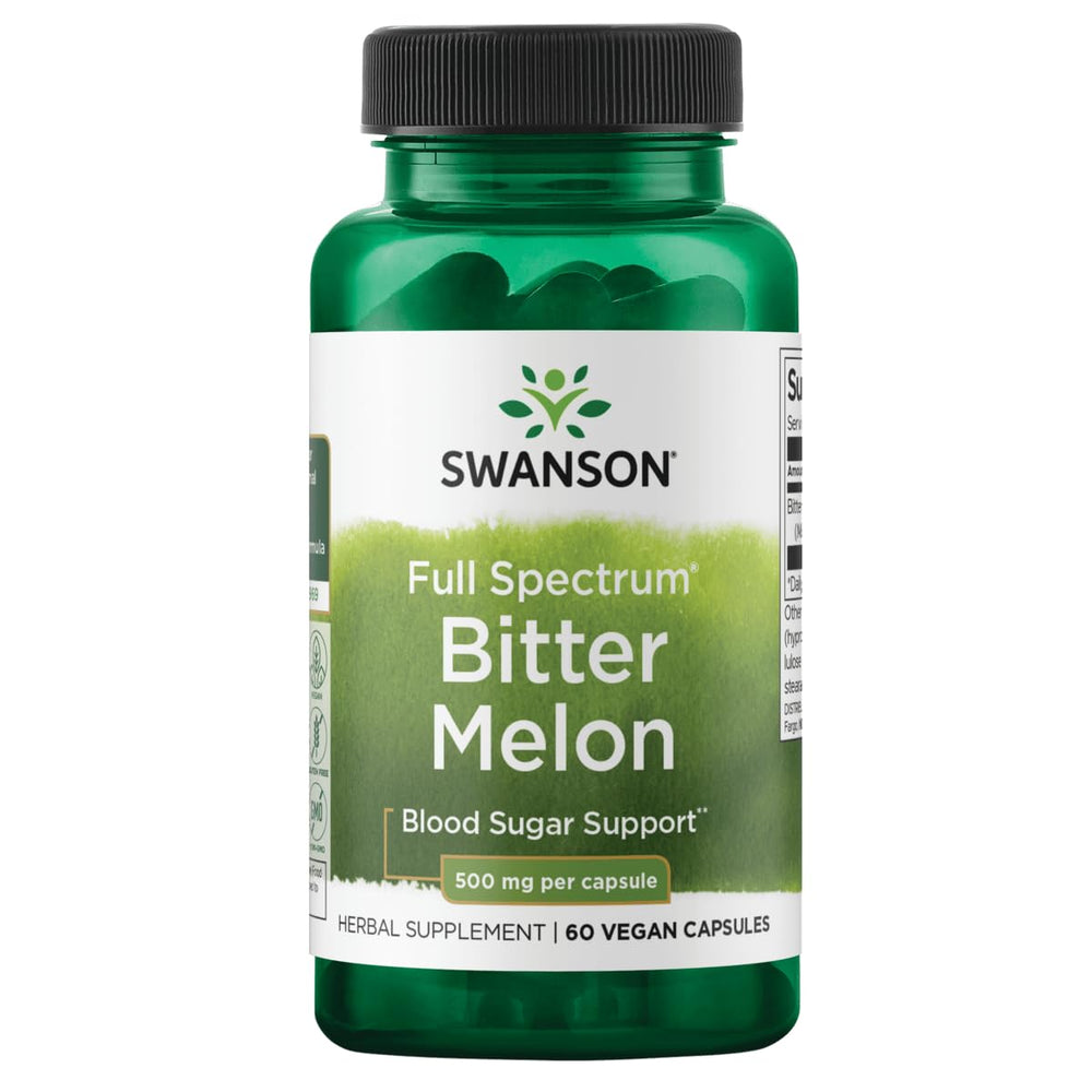 Swanson Full Spectrum Bitter Melon bottle with capsules supporting daily wellness